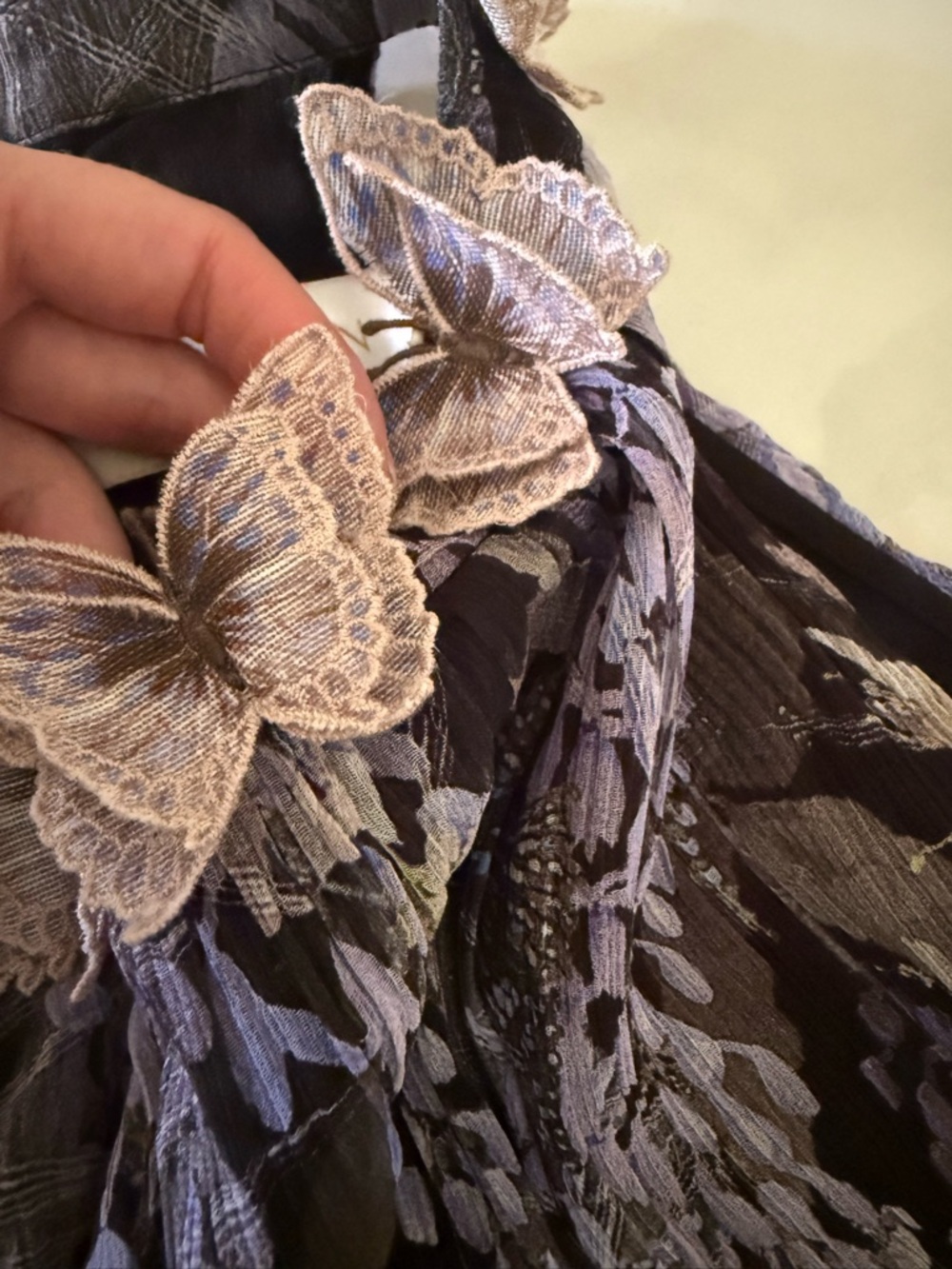ZIMMERMANN Botanica Black Lavender Tea Silk Top with Butterfly Appliqués $425 - Picture 11 of 16
